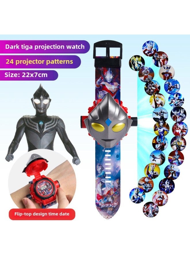 Ultraman Projection Watch Degas Children's Edition Electronic Cello Belia Luminous Boys Kindergarten Children's Day Toy-Color:Dark Tiga Projection Watch (24 Pictures Can Tell The Time)-Specifications:Opp Bag  - Image 1