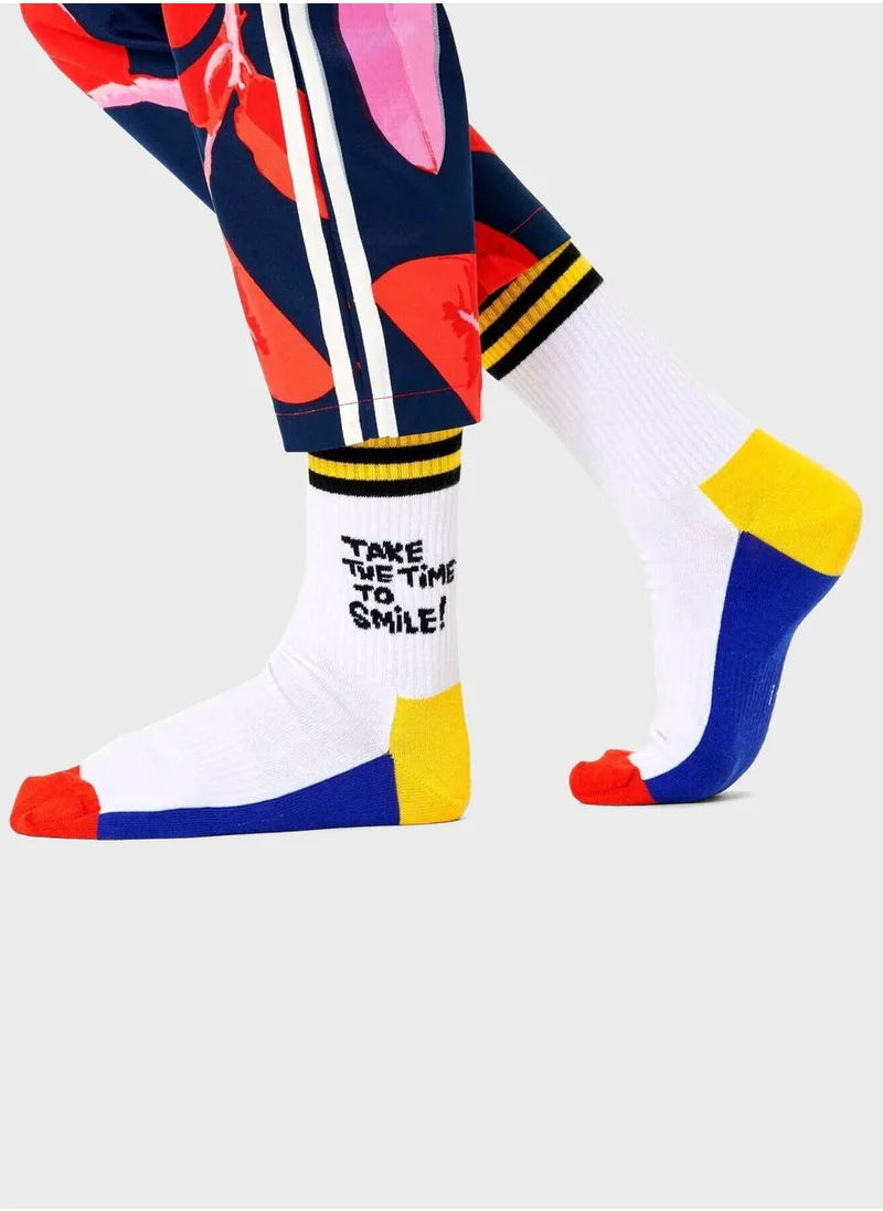 Happy Socks Embroidered Time Smiley Sock