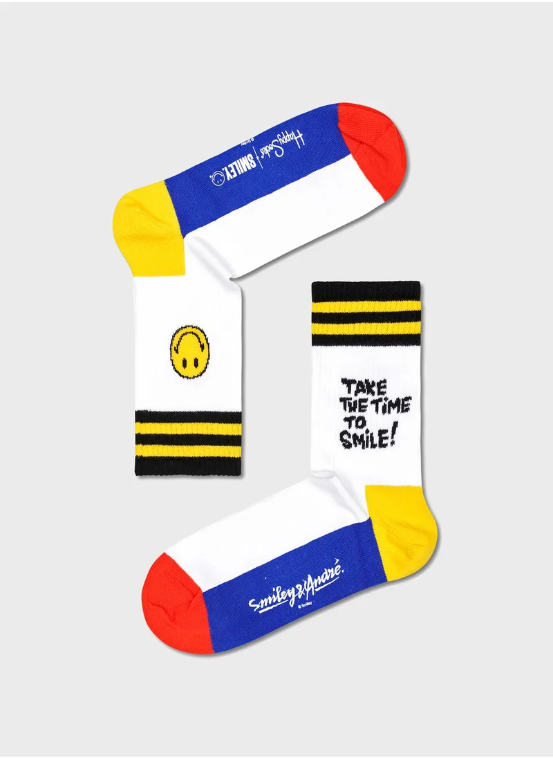 Happy Socks Embroidered Time Smiley Sock