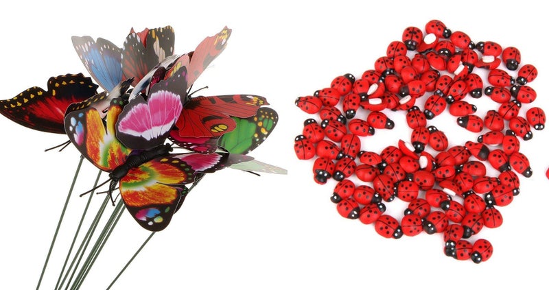 Krisah 10 pcs Butterflies Stakes & 20 pcs Ladybugs Garden/Plant Décor, Multi Color, Small - Image 1