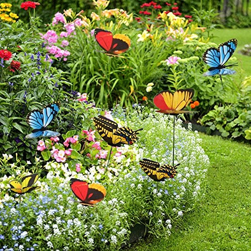 Krisah 10 pcs Butterflies Stakes & 20 pcs Ladybugs Garden/Plant Décor, Multi Color, Small - Image 5