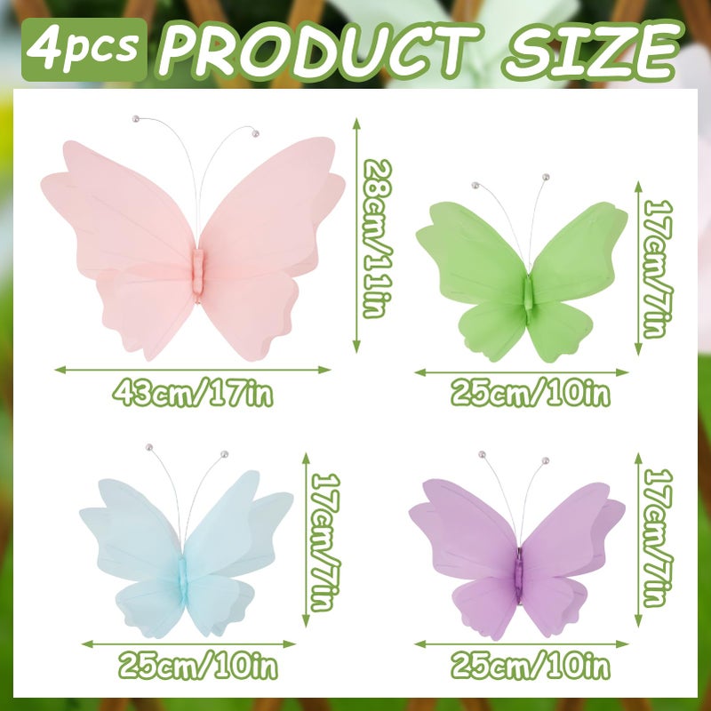 SUNBEAUTY Butterfly Party Decorations, 3D Butterflies, Water Proof Wedding Decor, Hanging Butterflies for Baby Shower Birthday Decor Party Girls, Women, PET Plastic Butterfly for Wall Decor, Set of 4 - Image 2