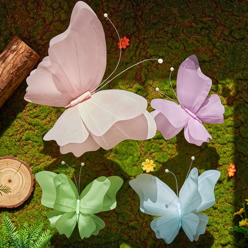SUNBEAUTY Butterfly Party Decorations, 3D Butterflies, Water Proof Wedding Decor, Hanging Butterflies for Baby Shower Birthday Decor Party Girls, Women, PET Plastic Butterfly for Wall Decor, Set of 4 - Image 1