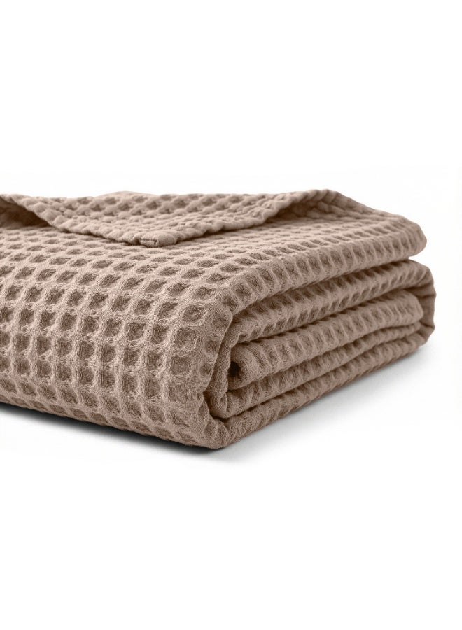 Relax Egyptian cotton Waffle throw blanket,ultra-soft & lightweight with an elegant woven design ,king size 255x225 cm ,Beige Color - Image 1