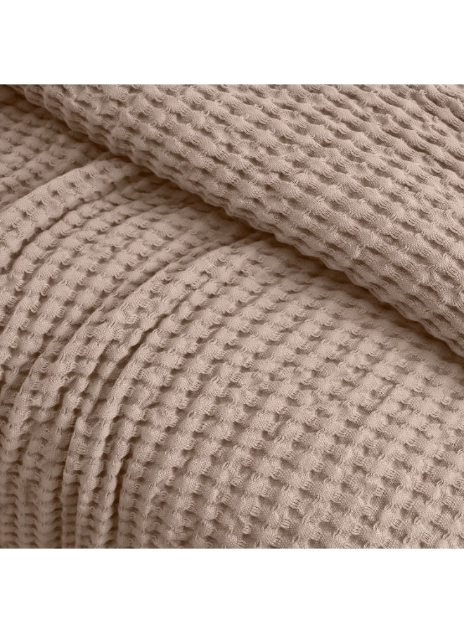 Relax Egyptian cotton Waffle throw blanket,ultra-soft & lightweight with an elegant woven design ,king size 255x225 cm ,Beige Color - Image 2