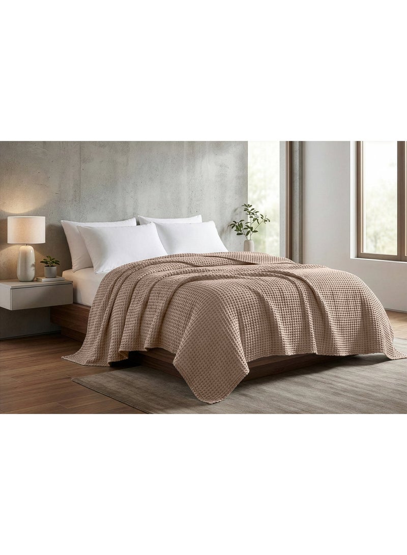 Relax Egyptian cotton Waffle throw blanket,ultra-soft & lightweight with an elegant woven design ,king size 255x225 cm ,Beige Color - Image 3