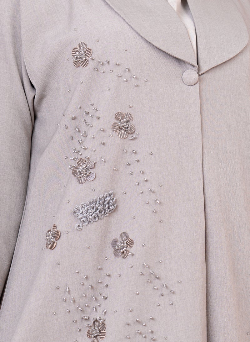 IKKXA Formal Embroidery Abaya AIK045 Brown - Image 2