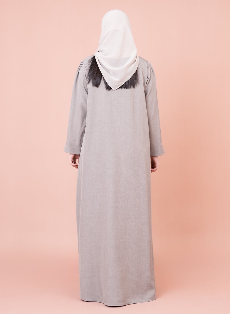 IKKXA Formal Embroidery Abaya AIK045 Brown - Image 4