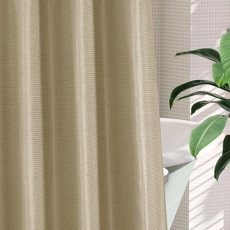MitoVilla No Hooks Needed Beige Waffle Shower Curtain with Snap-in Liner  Modern Waffle Weave Heavy Duty Fabric Cloth Shower Curtain for Luxury Neutral Hotel Spa Bathroom Decor  72 x 74  Beige/Khaki - Image 4