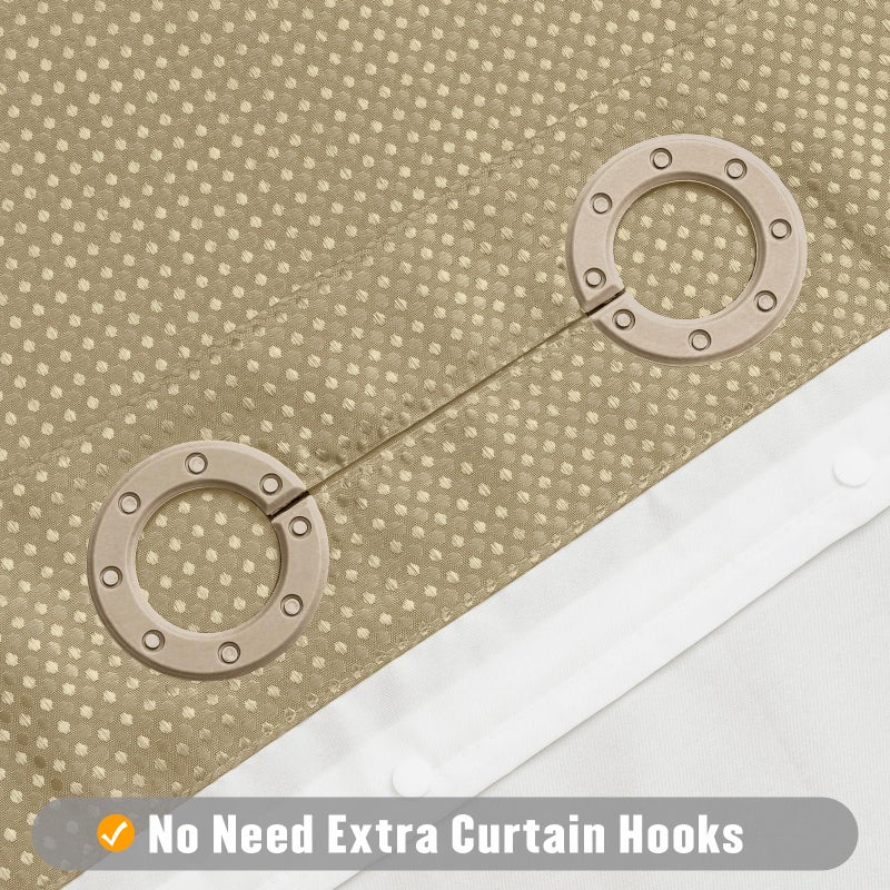 MitoVilla No Hooks Needed Beige Waffle Shower Curtain with Snap-in Liner  Modern Waffle Weave Heavy Duty Fabric Cloth Shower Curtain for Luxury Neutral Hotel Spa Bathroom Decor  72 x 74  Beige/Khaki - Image 2