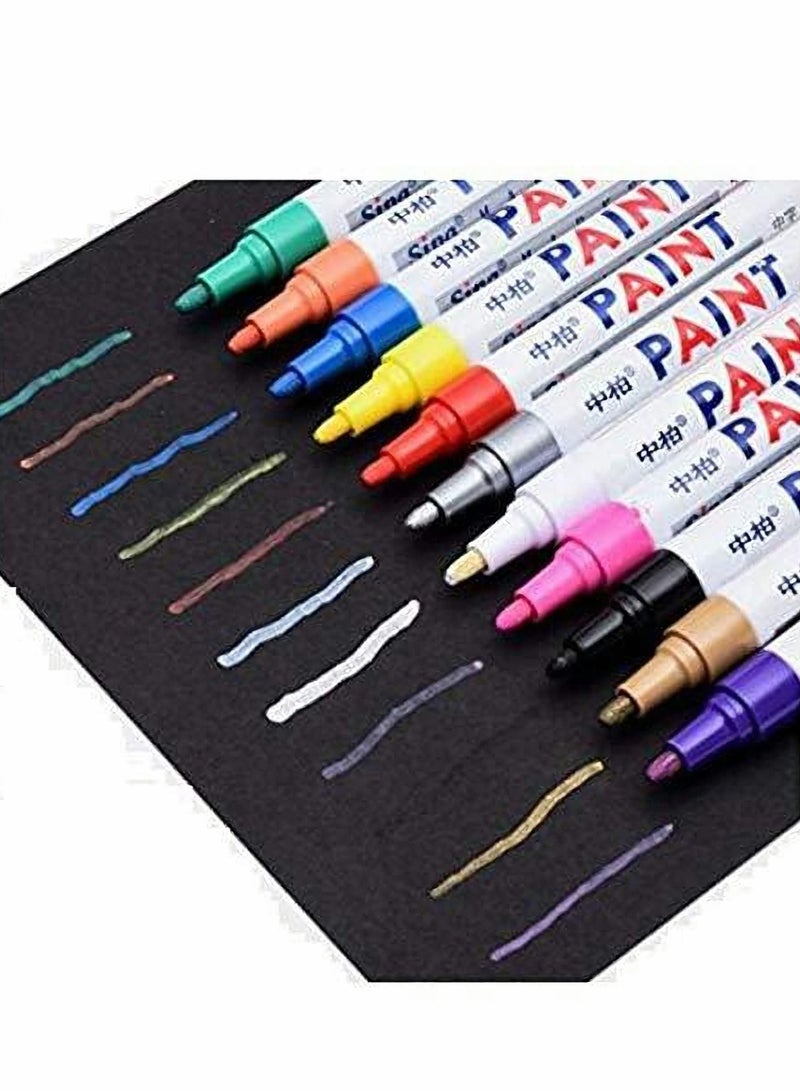 Permanent Markers, Colored Waterproof Metallic Oily Filled Paints Low Odor, Easy Inking For School DIY Tire Tread CD Metal Paint Marker Pens 12 Colors - Image 1