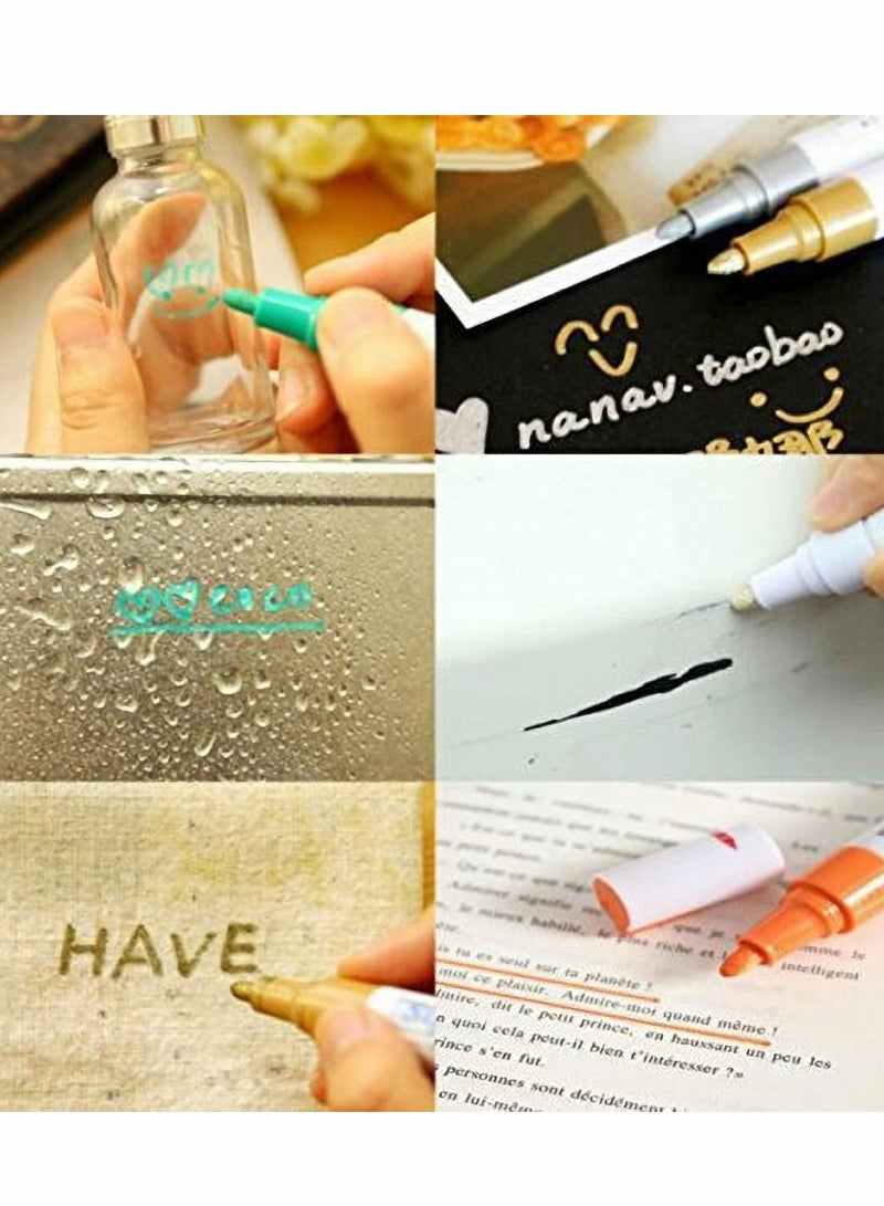 Permanent Markers, Colored Waterproof Metallic Oily Filled Paints Low Odor, Easy Inking For School DIY Tire Tread CD Metal Paint Marker Pens 12 Colors - Image 5