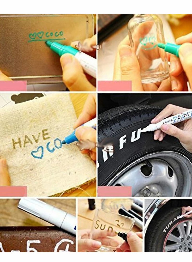 Permanent Markers, Colored Waterproof Metallic Oily Filled Paints Low Odor, Easy Inking For School DIY Tire Tread CD Metal Paint Marker Pens 12 Colors - Image 3