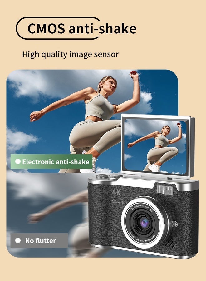 ماكرايستورم 4k CCD Digital Zoom الطالب الكاميرا الرقمية 48MP كاميرا التصوير الفوتوغرافي الرقمي المحمول 180 درجة فليب شاشة كاميرا سيلفي بطاقة SD 128 جيجا بايت - Image 3
