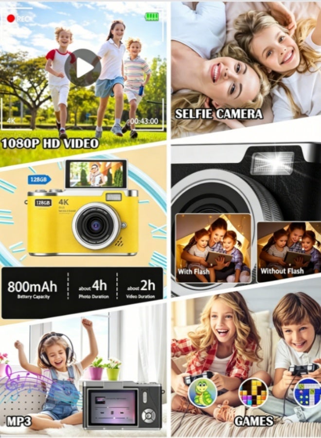 ماكرايستورم 4k CCD Digital Zoom الطالب الكاميرا الرقمية 48MP كاميرا التصوير الفوتوغرافي الرقمي المحمول 180 درجة فليب شاشة كاميرا سيلفي بطاقة SD 128 جيجا بايت - Image 4