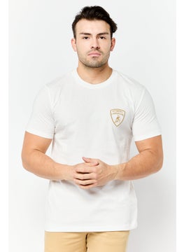 LAMBORGHINI Men Crew Neck Short Sleeves Embroidered Logo T-Shirt, White  - Image 1