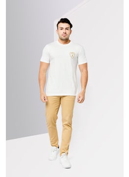 LAMBORGHINI Men Crew Neck Short Sleeves Embroidered Logo T-Shirt, White  - Image 3