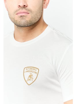 LAMBORGHINI Men Crew Neck Short Sleeves Embroidered Logo T-Shirt, White  - Image 4
