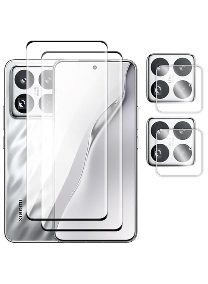 Screen Protector Compatible with Xiaomi 15 Pro, [2 Pack] Tempered Glass + [2 Pack] Camera Lens Protector, 9H Hardness HD Anti-Scratch Protective Film