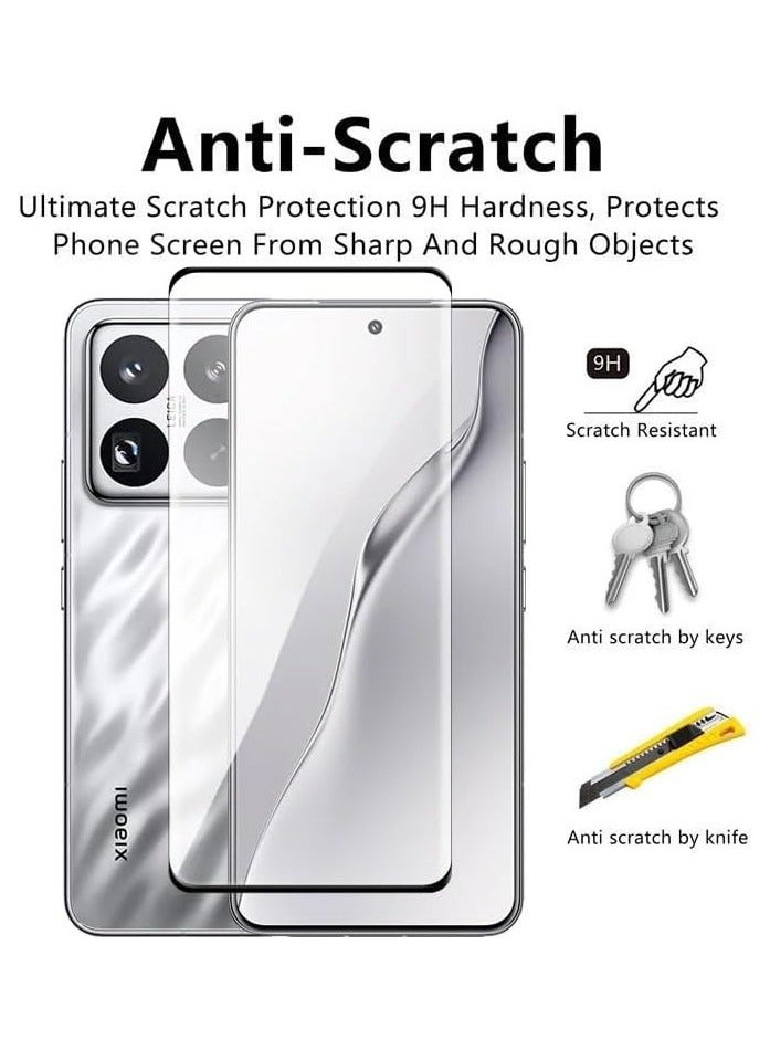 Screen Protector Compatible with Xiaomi 15 Pro, [2 Pack] Tempered Glass + [2 Pack] Camera Lens Protector, 9H Hardness HD Anti-Scratch Protective Film