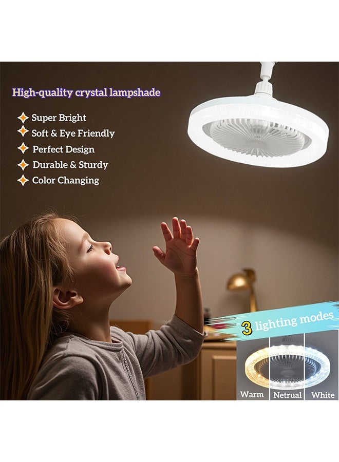 HaHaHai 360° Rotating Ceiling Fan with Light & Remote Control, 3-Color Dimmable LED Fan Light Bulb (3000K-6000K), 3-Speed Quiet Small Socket Fan with Aromatherapy & Timer for Kitchen & Bedroom E27 Base - Image 4