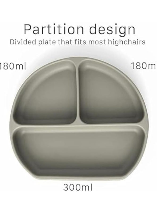 S2C 5 Pcs Silicone Baby Feeding Set, Baby Led Weaning Set, Feeding Supplies for Toddlers New Born Baby Gift Set, Suction Silicone Baby Plate with Divider,Baby Feeder,Bib,Spoon (GREY) - Image 4