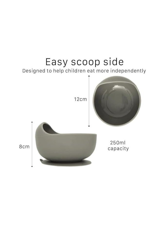 S2C 5 Pcs Silicone Baby Feeding Set, Baby Led Weaning Set, Feeding Supplies for Toddlers New Born Baby Gift Set, Suction Silicone Baby Plate with Divider,Baby Feeder,Bib,Spoon (GREY) - Image 2