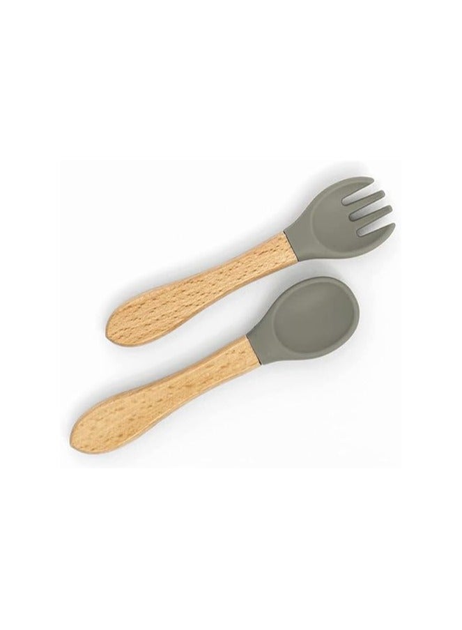 S2C 5 Pcs Silicone Baby Feeding Set, Baby Led Weaning Set, Feeding Supplies for Toddlers New Born Baby Gift Set, Suction Silicone Baby Plate with Divider,Baby Feeder,Bib,Spoon (GREY) - Image 3