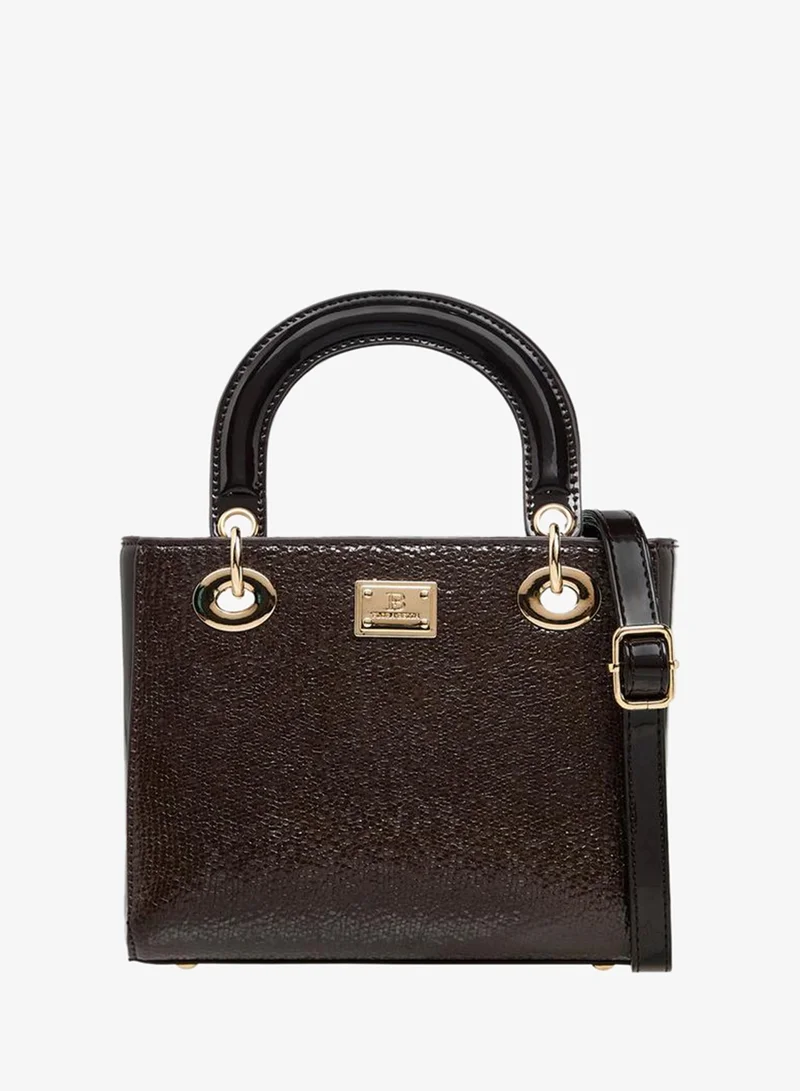 Textured Tote Bag with Double Handles and Detachable Shoulder Strap