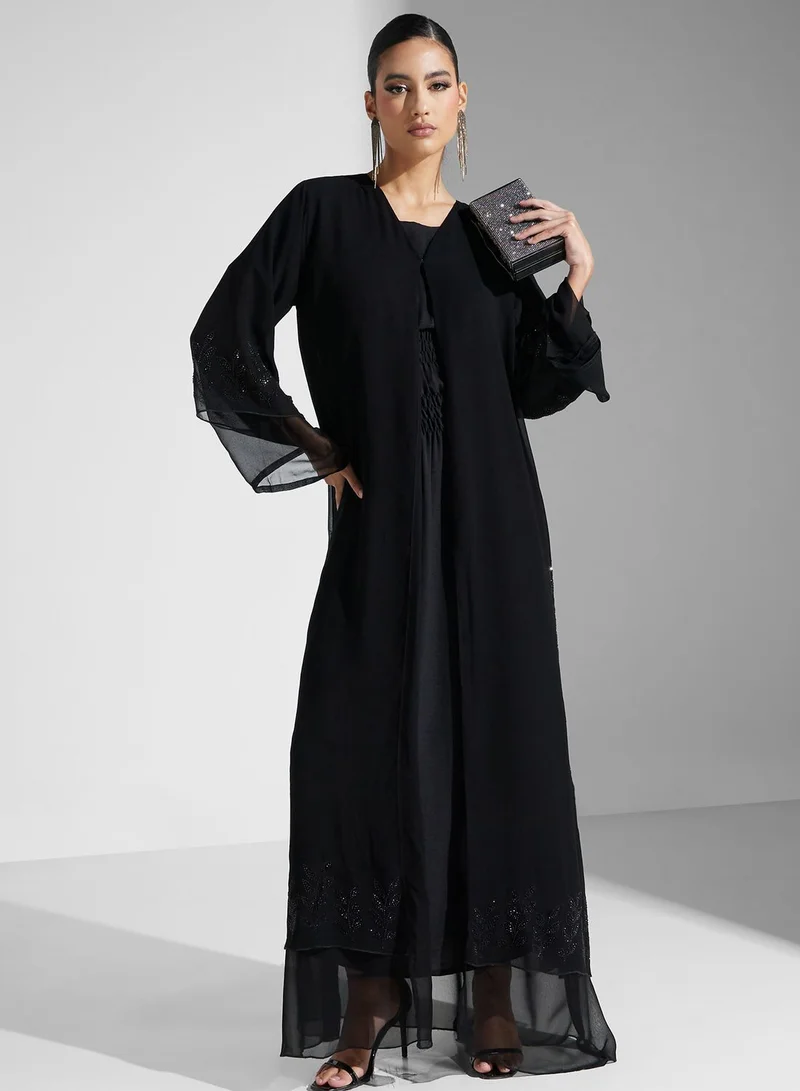 hayas closet Embellished Flared Sleeve Abaya