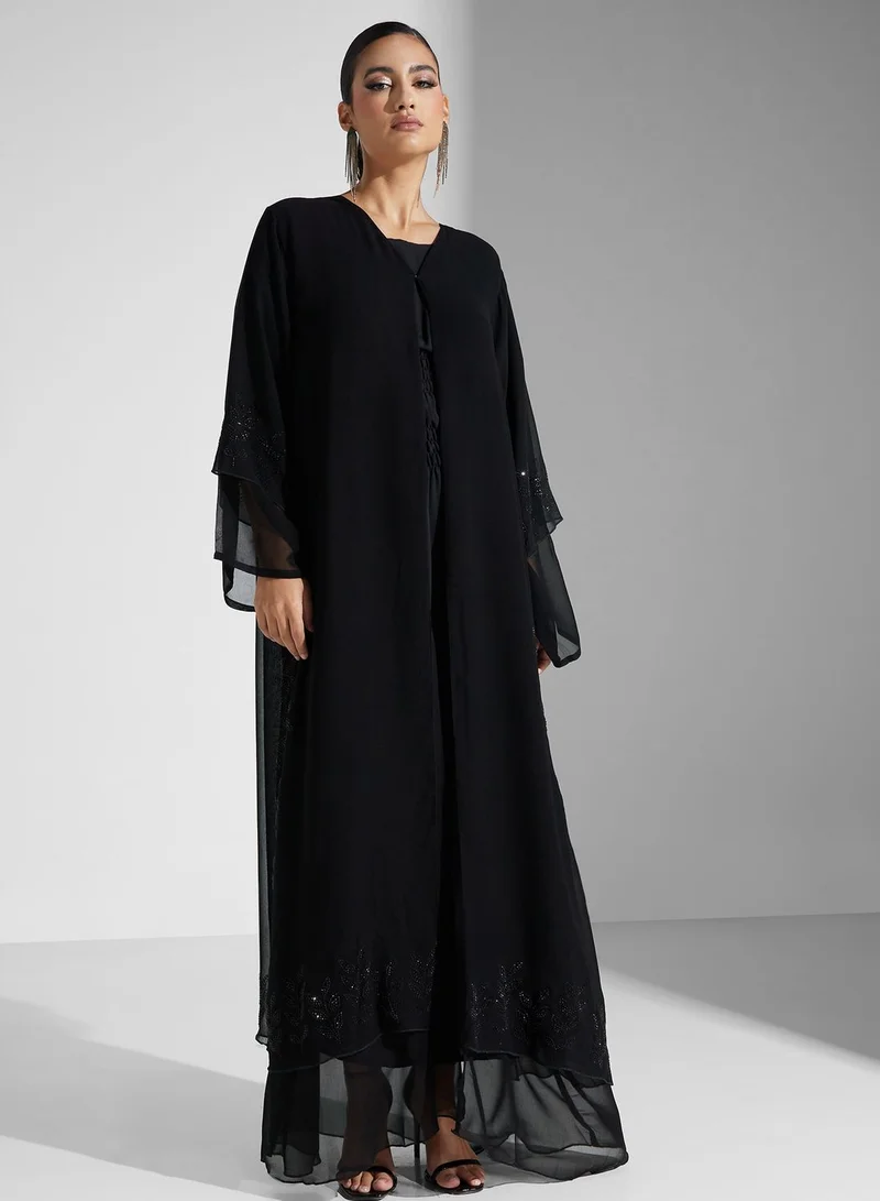 hayas closet Embellished Flared Sleeve Abaya