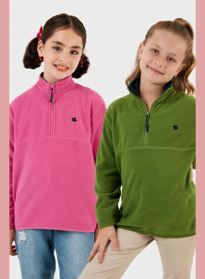 Lela Lela Soft Texture Zippered Stand Collar Raised 2-Pack Polar Kids POLAR 5905002S2