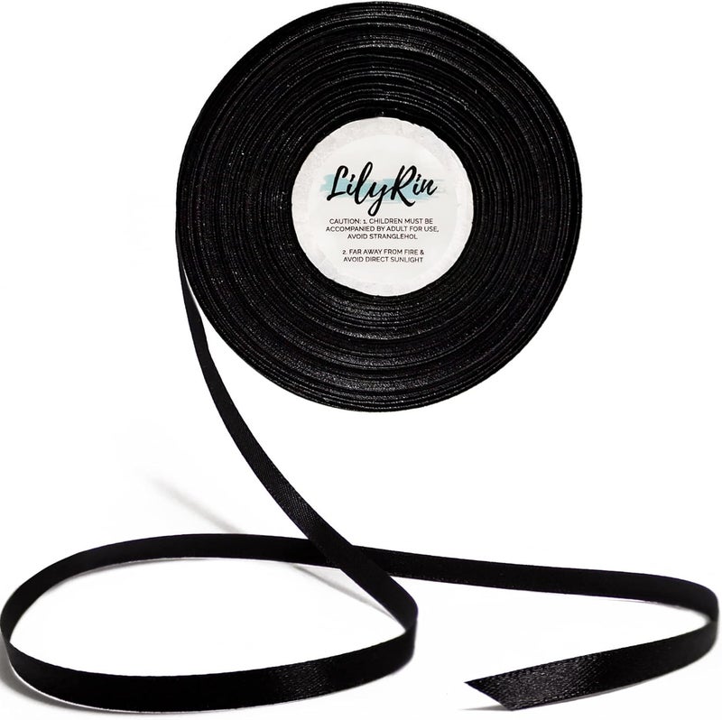 LilyRin Black Ribbon 1/4 Inches 36 Yards Satin Roll Perfect for Scrapbooking, Art, Halloween, Wreath, Corset, Floral, Packing Birthday, Wrapping Christmas Projects Dark - Image 1