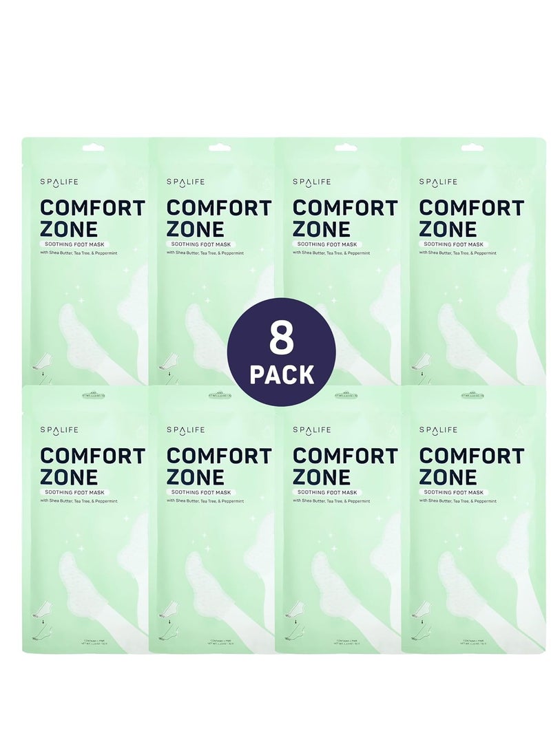 SpaLife SpaLife Beauty Comfort Zone Soothing Foot Masks – Hydrating and Moisturizing Foot Socks – Hydrating Foot Mask – Soothes Rough, Cracked, Dry Feet with Tea Tree Oil – Shea Butter – Peppermint – 8 Pack - Image 1