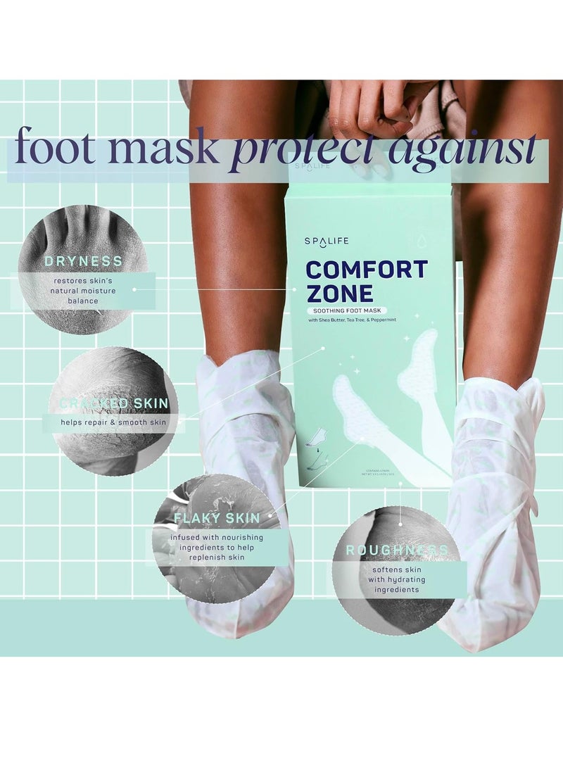SpaLife SpaLife Beauty Comfort Zone Soothing Foot Masks – Hydrating and Moisturizing Foot Socks – Hydrating Foot Mask – Soothes Rough, Cracked, Dry Feet with Tea Tree Oil – Shea Butter – Peppermint – 8 Pack - Image 4