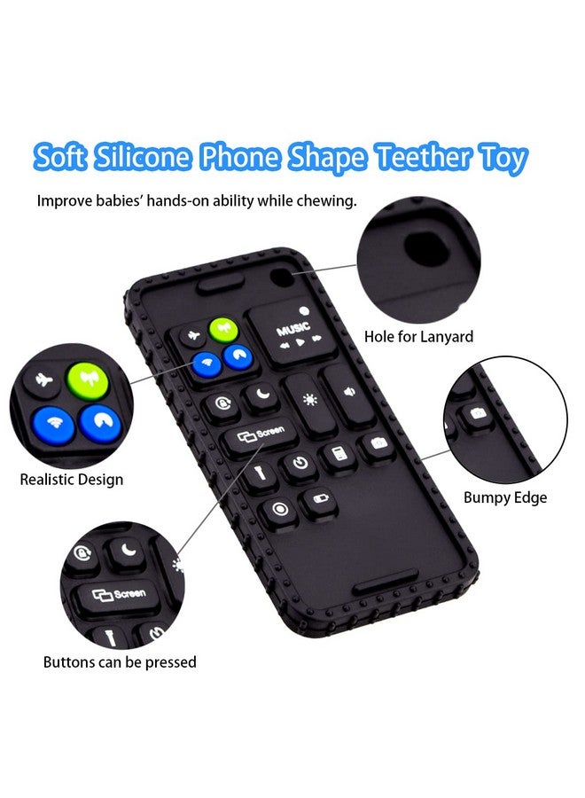 Besosay Baby Phone Teething Toys for Babies 0-3, 0-6, 6-12 Months | Soft Silicone Baby Cell Phone Teethers Toys | Baby Fidget Toys 0-6 Months | Infant Teether for Breastfeeding Baby Boy Girl (Black) - Image 4