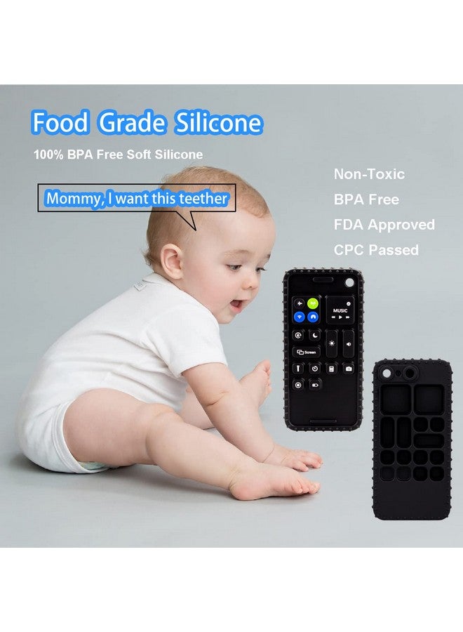 Besosay Baby Phone Teething Toys for Babies 0-3, 0-6, 6-12 Months | Soft Silicone Baby Cell Phone Teethers Toys | Baby Fidget Toys 0-6 Months | Infant Teether for Breastfeeding Baby Boy Girl (Black) - Image 1