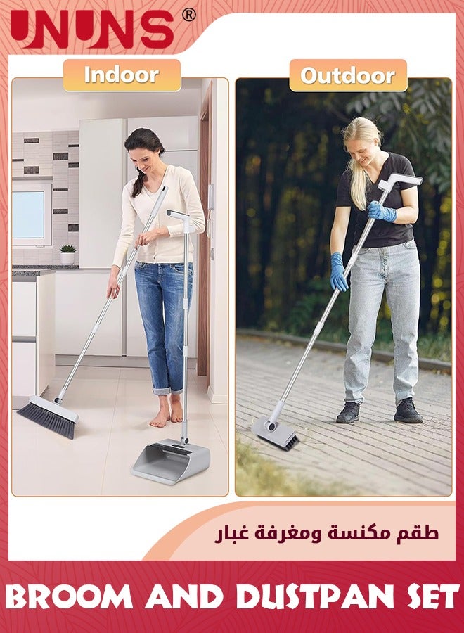UNUNS Broom With Dustpan Combo Set,Brooms for Sweeping Indoor and Outdoor 3 in 1 Long Handle Broom and Dustpan Set,Push Broom Heavy-Duty for Home Cleaning Bathroom Kitchen,White  - Image 3