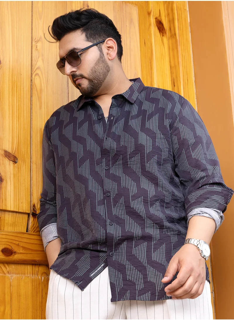 انستافاب بلس Instafab Plus Men's Prussian Blue Pinstriped-Track Regular Shirt For Casual Wear | Spread Collar | Long Cuffed Sleeves | Button Closure | Plus Size Shirt Crafted With Comfort Fit For Everyday Wear