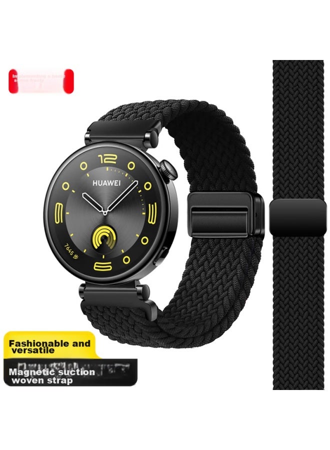 Wei Qiantu Weiqiantu Compatible With Huawei Gt4/Gt5/Pro Watch Band, Women'S 41Mm Magnetic Nylon Woven Watch Strap, Fashionable For Girls, Dopamine Delicate Style, 18Mm [Black] - Image 1