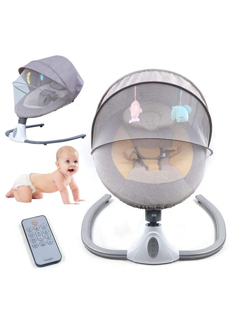 Baby Electric Rocking Chair Baby Swing Baby Bouncer Baby Rocker Automatic Crib Electric Rocking Chair Smart Bluetooth Electric Cradle With Remote control and Mosquito Net Newborn to Toddler Grey - Image 1