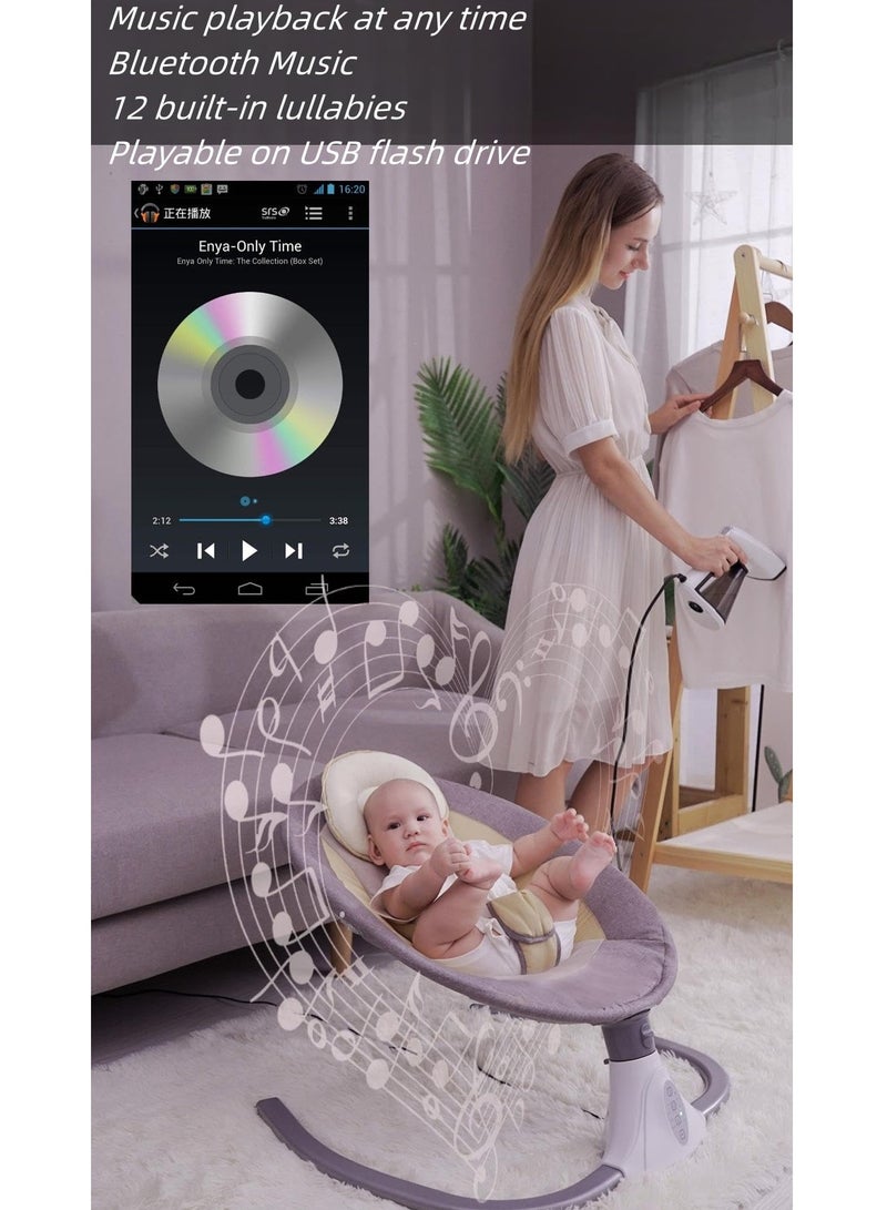 Baby Electric Rocking Chair Baby Swing Baby Bouncer Baby Rocker Automatic Crib Electric Rocking Chair Smart Bluetooth Electric Cradle With Remote control and Mosquito Net Newborn to Toddler Grey - Image 5