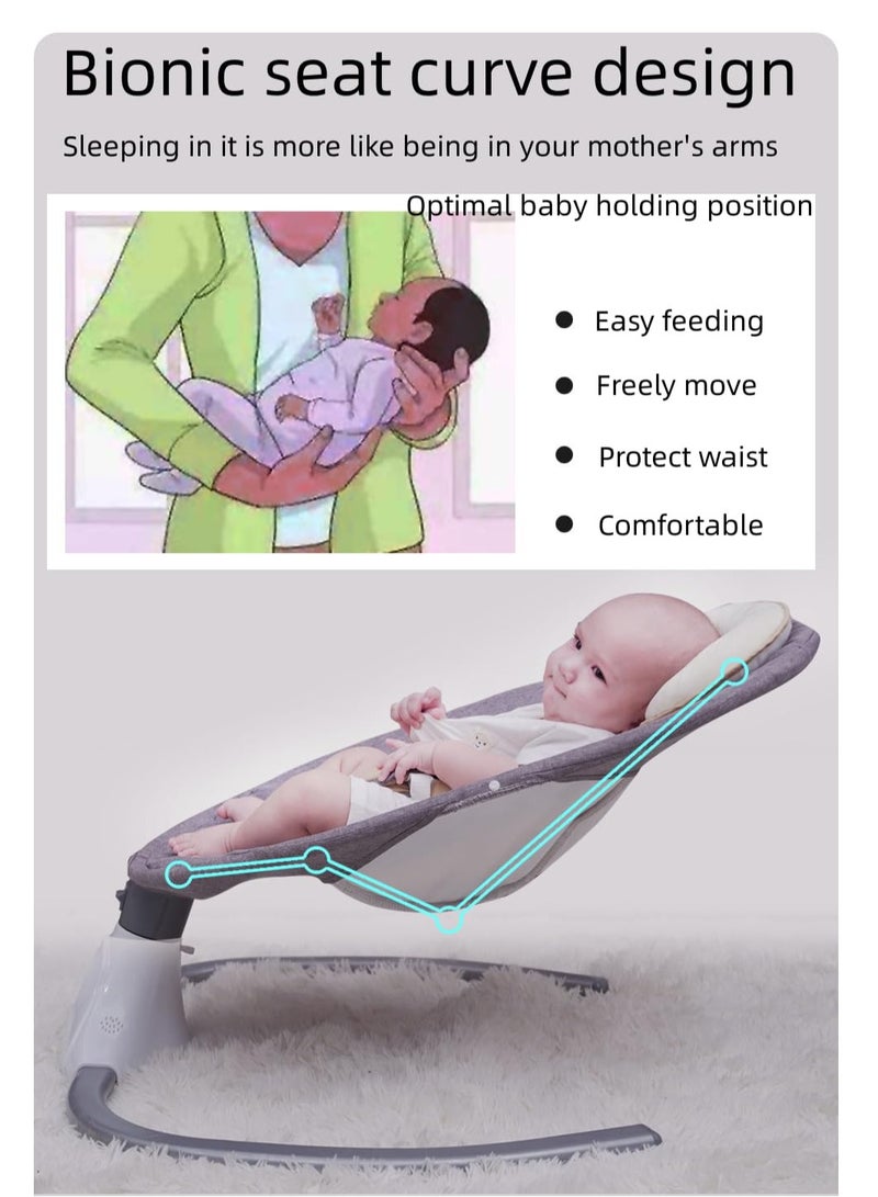 Baby Electric Rocking Chair Baby Swing Baby Bouncer Baby Rocker Automatic Crib Electric Rocking Chair Smart Bluetooth Electric Cradle With Remote control and Mosquito Net Newborn to Toddler Grey - Image 2
