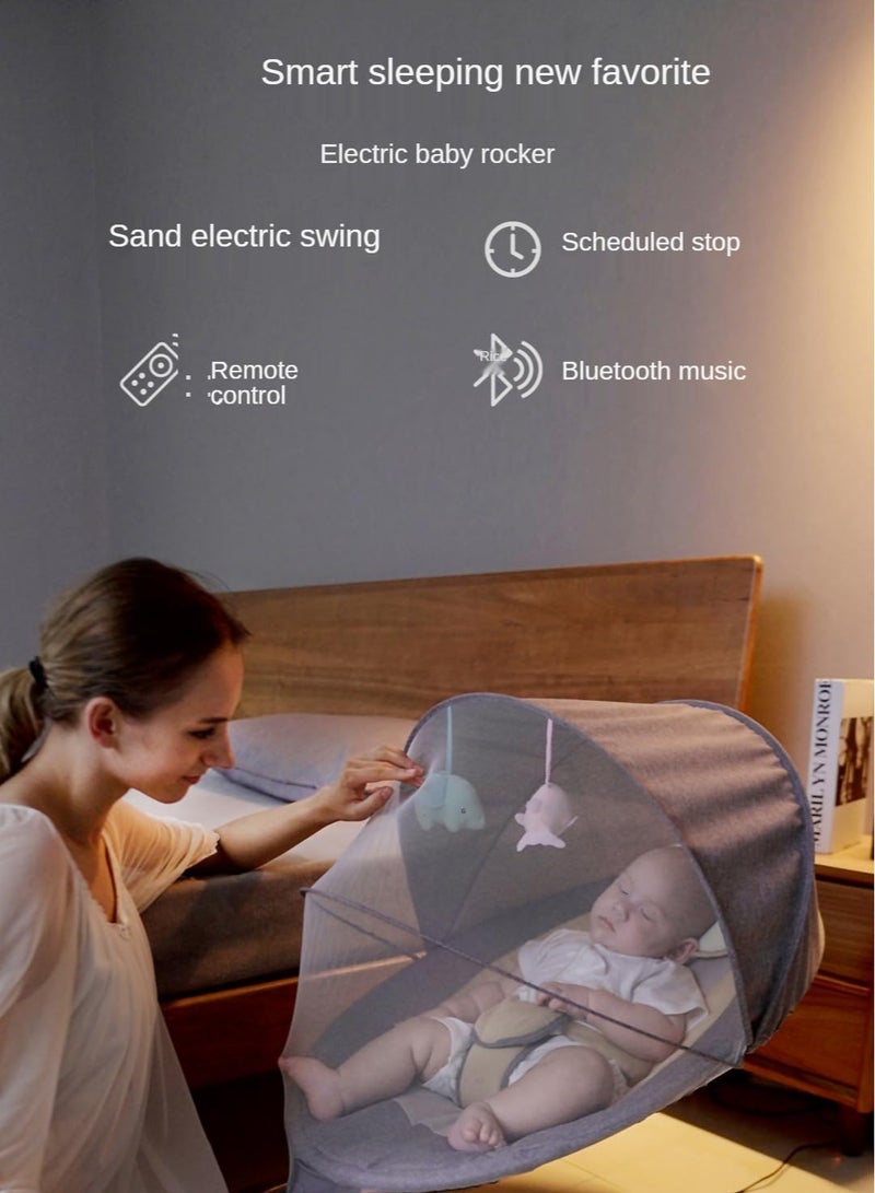 Baby Electric Rocking Chair Baby Swing Baby Bouncer Baby Rocker Automatic Crib Electric Rocking Chair Smart Bluetooth Electric Cradle With Remote control and Mosquito Net Newborn to Toddler Grey - Image 3