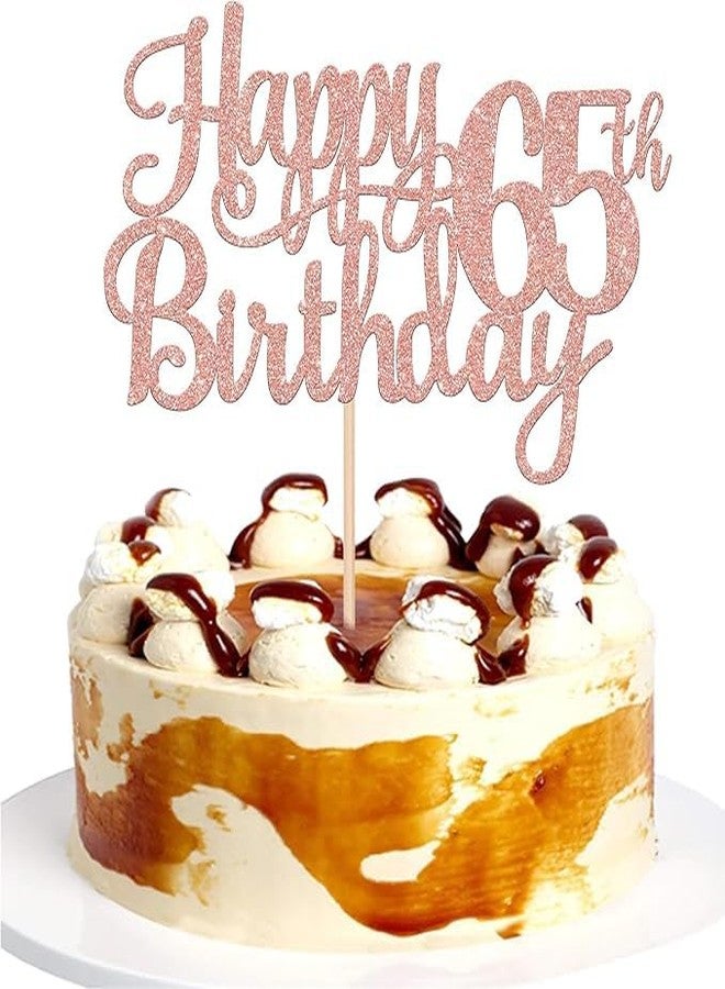 TrifleArte 65th Happy Birthday Cake Topper | Rose Gold Color Glitter Cake Topper | Glitter Cake Decoration | B'day Celebration/Rose Gold Color - Image 1