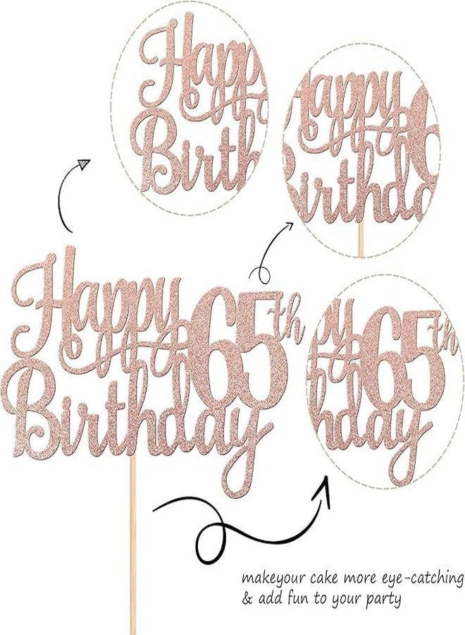 TrifleArte 65th Happy Birthday Cake Topper | Rose Gold Color Glitter Cake Topper | Glitter Cake Decoration | B'day Celebration/Rose Gold Color - Image 2
