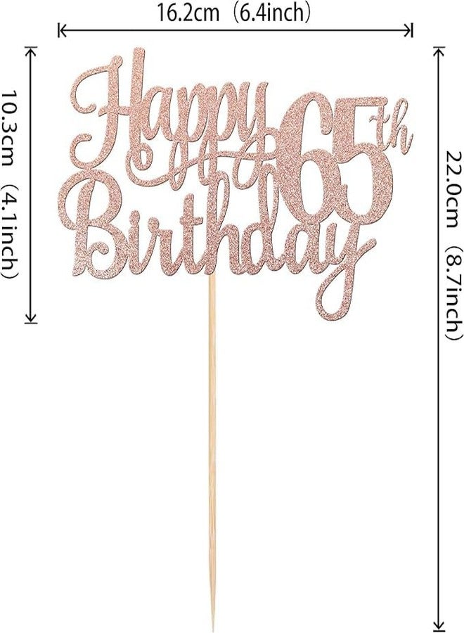 TrifleArte 65th Happy Birthday Cake Topper | Rose Gold Color Glitter Cake Topper | Glitter Cake Decoration | B'day Celebration/Rose Gold Color - Image 3