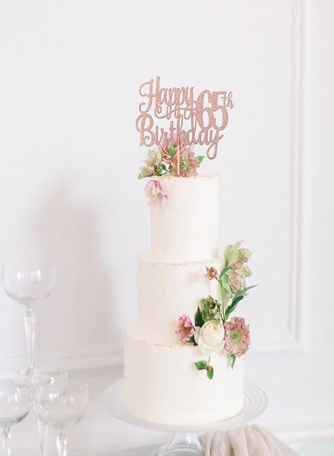 TrifleArte 65th Happy Birthday Cake Topper | Rose Gold Color Glitter Cake Topper | Glitter Cake Decoration | B'day Celebration/Rose Gold Color - Image 5