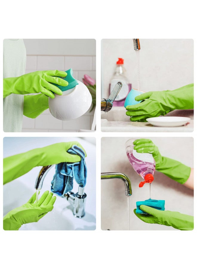 Disfore 2 Pairs of Durable Rubber Gloves, Reusable Non-Slip Cleaning Gloves, Long-Sleeved Waterproof Dishwashing Gloves to Protect Hands, Soft and Comfortable Premium Kitchen Gloves,Small Green - Image 1