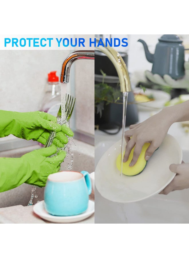 Disfore 2 Pairs of Durable Rubber Gloves, Reusable Non-Slip Cleaning Gloves, Long-Sleeved Waterproof Dishwashing Gloves to Protect Hands, Soft and Comfortable Premium Kitchen Gloves,Small Green - Image 2